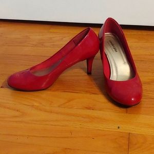 Crimson red pumps with comfort soles